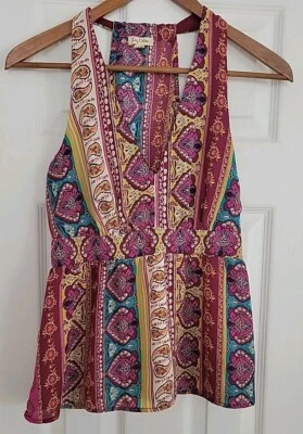 Camiseta sin mangas Lily blanca espalda cruzada-talla pequeña-diseño floral/paisley-fucsia-poliéster Foto 1 de 4