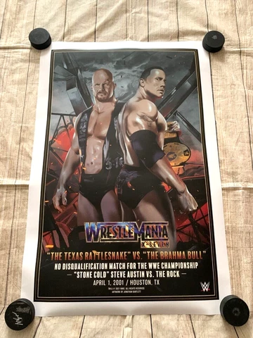 WrestleMania X-7 STEVE AUSTIN VS THE ROCK Legendary Moments Art Poster LE 250 Cover