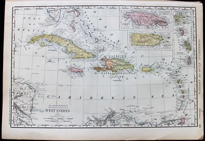 PÁGINA MAPA ATLAS COMERCIAL RAND MCNALLY DE LAS INDIAS OCCIDENTALES Y PUERTO RICO 1913 DE COLECCIÓN Foto 1 de 4