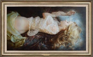 Handmade Original Oil Painting art female nude girl on canvas 24"X40" - Picture 1 of 2
