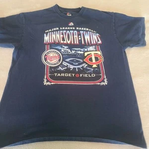 Minnesota Twins Mens Large Navy Blue Majestic MLB Target Field Baseball Shirt - Picture 1 of 4
