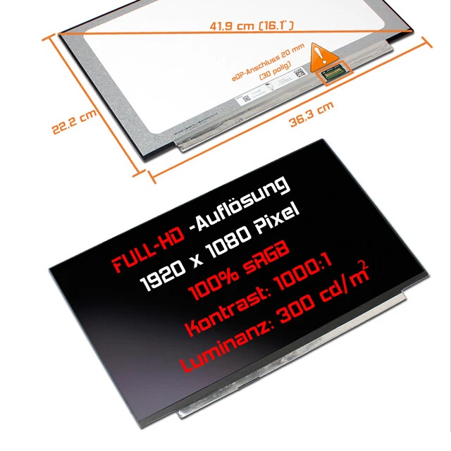 16,1" LED Display matt passend für Innolux N161HCA-EA3 CMN1604 100% sRGB Full-HD - Bild 1 von 1