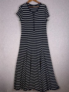 Maxi abito donna Lauren Ralph Lauren XL nero bianco a righe manica corta linea A - Foto 1 di 9
