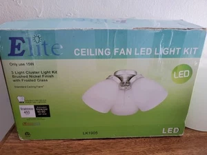 Elite Ceiling Fan Kit Led 3 Light Silver Base Frosted Glass LK1905 - Picture 1 of 13