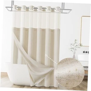 No Hooks Linen Textured Shower Curtain with Snap-in Fabric Liner Set,Beige - Picture 1 of 7