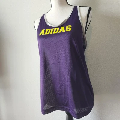 Camiseta sin mangas vintage Y2k Adidas Climate para mujer mediana púrpura amarilla malla espalda deportiva Foto 1 de 4