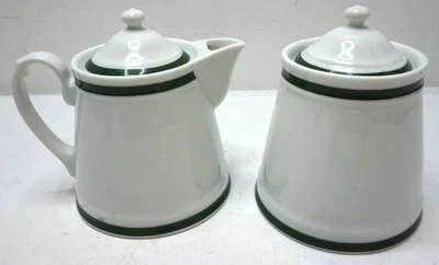WILLIAMS SONOMA BRASSERIE CREAM AND SUGAR BOWL CREAMER WITH LIDS GREEN RETIRED - Image 1 of 4