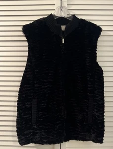 Alfred Dunner Black Faux Fur Cardigan Knit Vest Lined Sz 12 New Pockets - Picture 1 of 12