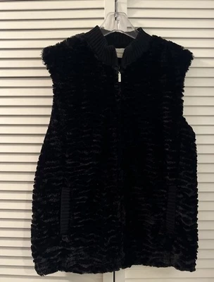 Alfred Dunner Black Faux Fur Cardigan Knit Vest Lined Sz 12 New Pockets - Image 1 of 4