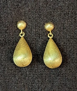 Pendientes colgantes de oro amarillo cepillado Milor 14k (585) lágrima perforada vintage - Imagen 1 de 5