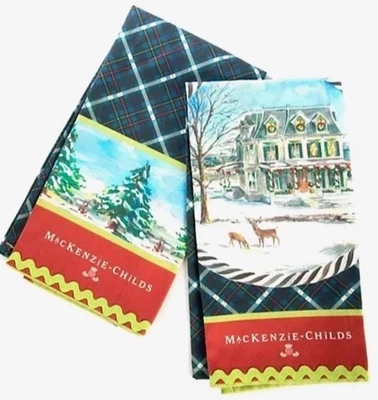 MACKENZIE CHILDS HIGHBANKS DISH TOWELS SET of-2 NEW in package - Image 1 of 4