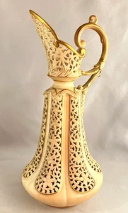 Superb Grainger Royal China Works Worcester 9" Gilt Blush Ivory Reticulated Ewer - Picture 1 of 9