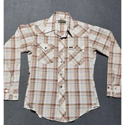 VTG Wrangler Plaid Western Shirt Permanent Press Pearl Snap Youth 14 Large 90s - Image 1 of 4