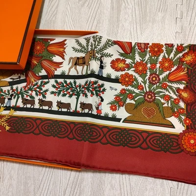 未使用 HERMES Carre 90 装饰圣诞复古丝绸围巾 90 厘米 Anne Rosat — 第 1/4 张图片