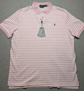 New Polo Ralph Lauren Polo Shirt Mens L Pink Striped Flesh Pony Cotton $115 - Picture 1 of 7