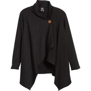 Bobeau One-Button Fleece Wrap Cardigan Black Women’s Sz M - Picture 1 of 6