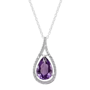 NATÜRLICHER AMETHYST FEBRUAR GEBURTSSTEIN 925 SILBER MINIMALISTISCH ANHÄNGER HALSKETTE - Bild 1 von 4