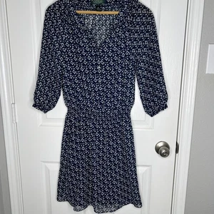 Vestido Lauren Ralph Lauren de Gasa para Mujer 4P Azul Marino Blanco Floral Manga 3/4 - Imagen 1 de 7