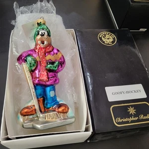 Adorno de Navidad de vidrio vintage Radko Disney "Goofy Hockey" con caja - Imagen 1 de 14