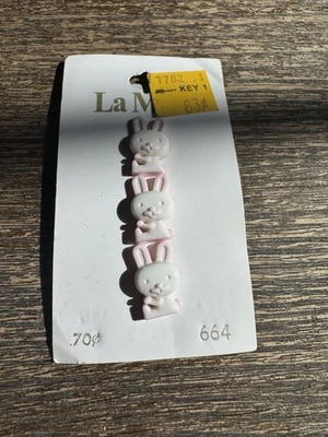 Vintage La Mode Bunny Buttons White and pink Rabbit Design Made in Japan - Image 1 of 4