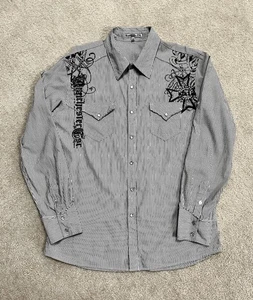 Manchester Ltd Herren Hemd Gr. XL grau weiß gestreift silber bestickt langarm - Bild 1 von 9