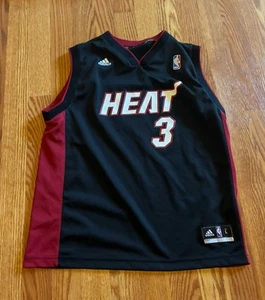 ADIDAS Miami Heat Dwayne Wade Jersey Youth Large 14-16 NBA Basketball #3 Black - Picture 1 of 9
