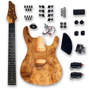 Kits de guitarra eléctrica de 7 cuerdas BexGears DIY Burl poplar veener top okoume Body - Imagen 1 de 6