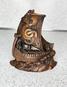 One VTG Metal Norse Viking Dragon Drakkar Ship Bronze Longship Bookend - Picture 1 of 7