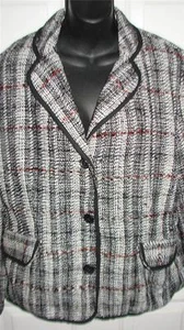 NWT $50 NOTATIONS Tweed Black White Red 3 Button Blazer Jacket Womens L Large - Foto 1 di 1