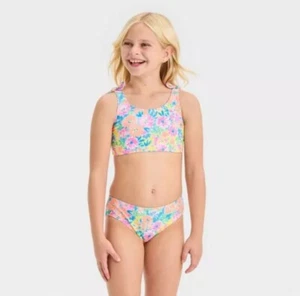 Girls' 'Bright Bouquets' Floral Printed Bikini Set - Cat & Jack Size S 6/7 - Picture 1 of 2