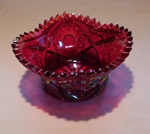 Vintage LE Smith Ruby Red Carnival Glass Candy Dish, Marked with "S" - Picture 1 of 10