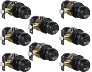 Perillas de puerta de privacidad para cama y baño - bola, interior negro mate sin llave paquete de 8 - Imagen 1 de 2