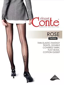 Conte ROSE women's tights with imitation seam and rose pattern size S /Pantyhose - Picture 1 of 12