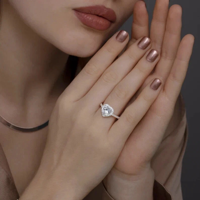 2.30TCW Heart Lab Grown Diamond Ring For Valentine Special Gift 14k White Gold - Image 1 of 4