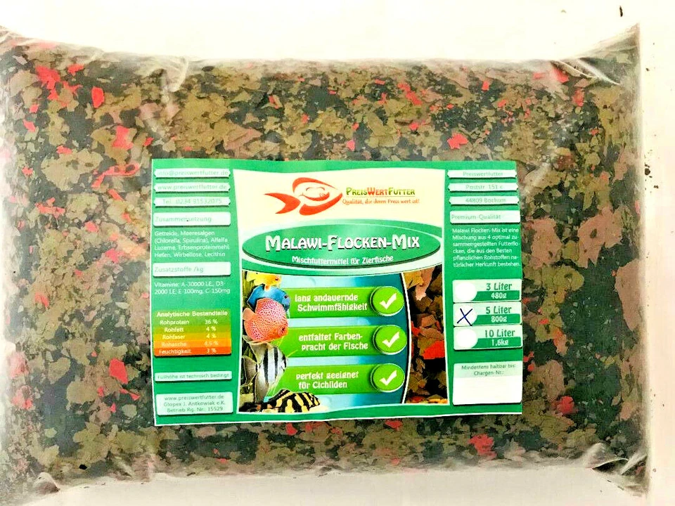 Malawi Flocken - Mix  5 L BEUTEL 800 g Futter Hauptfutter Cichliden Aquarium  - Bild 1 von 1