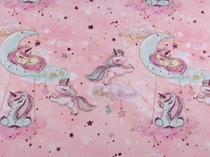 Cotton Fabric Gold Print Unicorn Light Pink Width 160cm Kids Fabric Craft - Picture 1 of 2