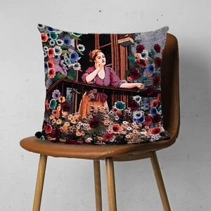 Tapestry Pillow Cover,Ottoman Women Gobelin Pillowcase,Housewarming Woven Throw - Picture 1 of 6
