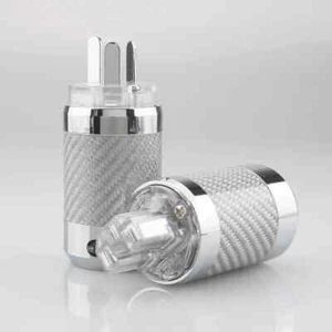 Pair Carbon Fiber Rhodium Plated Power Plug AU Male Female Connector HIFI DIY - Picture 1 of 17