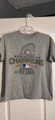 Chicago Cubs 2016 World Series Champions Majestic Shirt Size Small Gray - Image 1 of 4