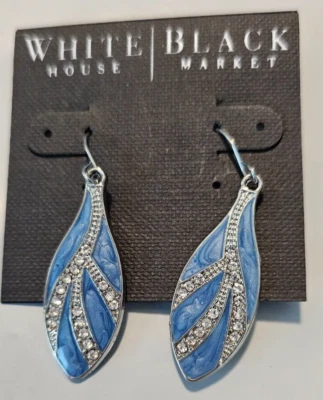 White House Black Market French Wire Earrings Blue Dangle W Clear Stones - Image 1 of 3