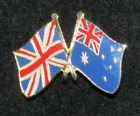 Lapel Pin Badge "uk - Australia Flags" Multi-colored, Chrome Metal Casting, Box.