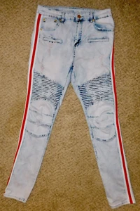 Men's Argonaut Nation Moto Red Side Stripe Skinny Stretch Jeans--Sz 36W x 34L - Picture 1 of 6