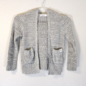 Abercrombie Kids Chunky Knit Cardigan Sweater Size 5/6 Gray Open Front Pockets - Picture 1 of 7