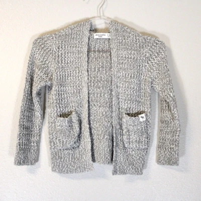 Abercrombie Kids Chunky Knit Cardigan Sweater Size 5/6 Gray Open Front Pockets - Image 1 of 4