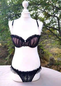Ensemble princesse Etam rose et noir decoré neuf 95B/38 - Imagen 1 de 8