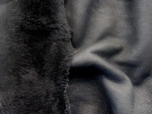 sheepskin shearling leather hide Jet Black Dense Silky Hair w/Black Smooth back - Picture 1 of 5