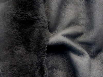 sheepskin shearling leather hide Jet Black Dense Silky Hair w/Black Smooth back - Image 1 of 4