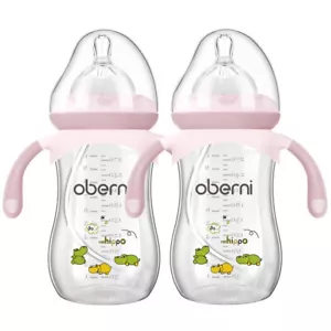 2-Pack 9oz Baby Bottles BPA-Free Pink with Handles & Weighted Straw - Picture 1 of 8