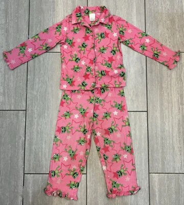 Steve Girls Pink Pajama Set 2 Piece Pant & Shirt,  Stars & Frogs Size 5/6, Cute! - Image 1 of 4