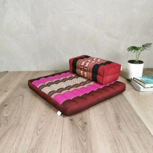 Meditation Cushion w Seating Block Set Natrual Kapok Fibre Filled RedEle - Picture 1 of 6